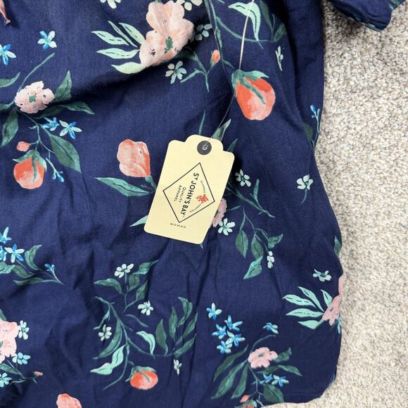 St Johns Bay Top 1X Plus Navy Floral Peasant Romantic Boho Dark Cottagecore - Picture 2 of 10
